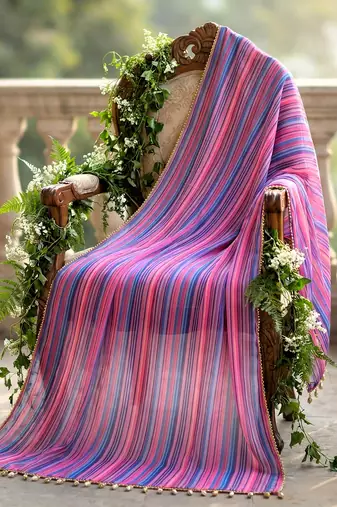 Printed georgette silk multi sequnce lace work dupatta