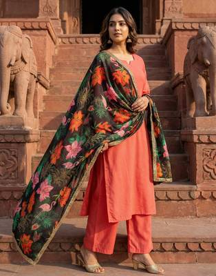 Printed georgette silk multi sequnce lace work dupatta 2