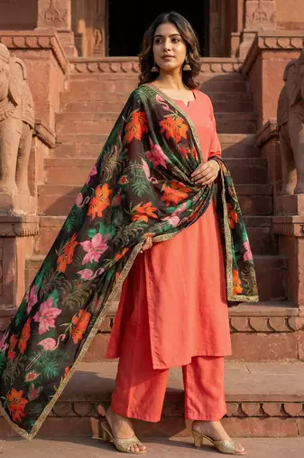 Printed georgette silk multi sequnce lace work dupatta