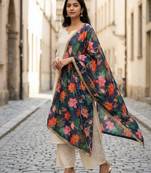 Printed georgette silk multi sequnce lace work dupatta