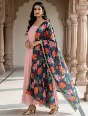 Printed georgette silk multi sequnce lace work dupatta 2
