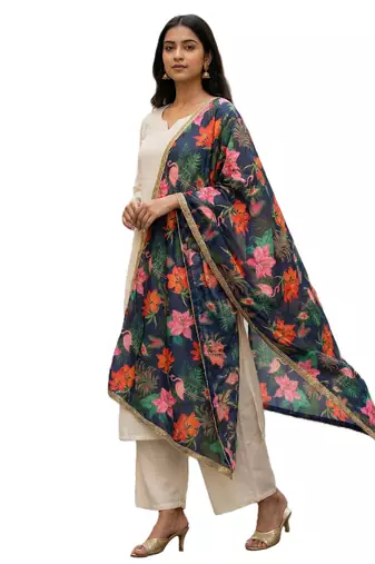 Printed georgette silk multi sequnce lace work dupatta