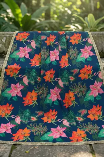 Printed georgette silk multi sequnce lace work dupatta