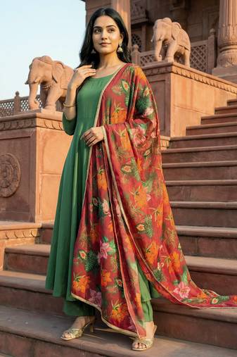 Printed georgette silk multi sequnce lace work dupatta