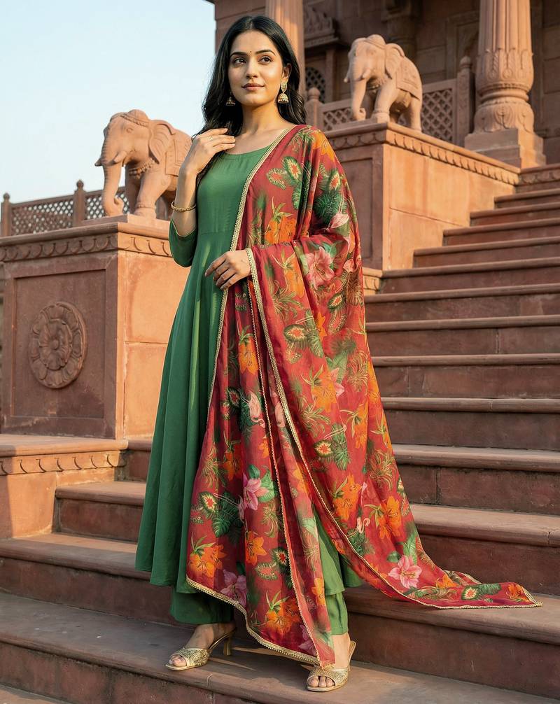 Printed georgette silk multi sequnce lace work dupatta