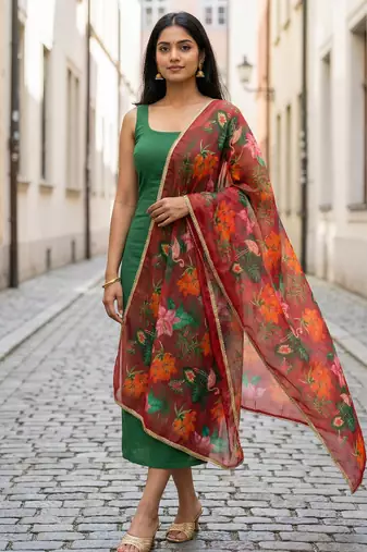Printed georgette silk multi sequnce lace work dupatta