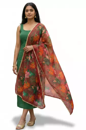 Printed georgette silk multi sequnce lace work dupatta