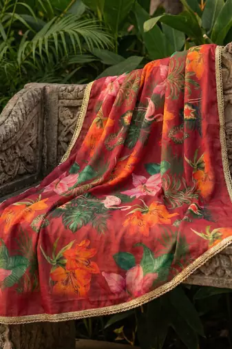 Printed georgette silk multi sequnce lace work dupatta