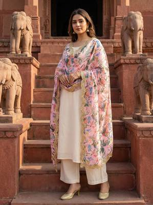 Printed georgette silk multi sequnce lace work dupatta 1