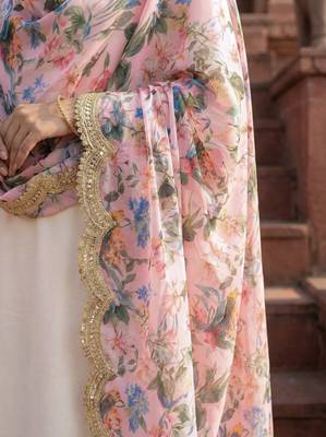 Printed georgette silk multi sequnce lace work dupatta 2