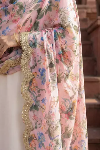 Printed georgette silk multi sequnce lace work dupatta