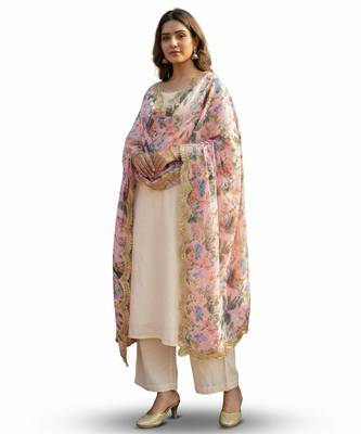 Printed georgette silk multi sequnce lace work dupatta 3