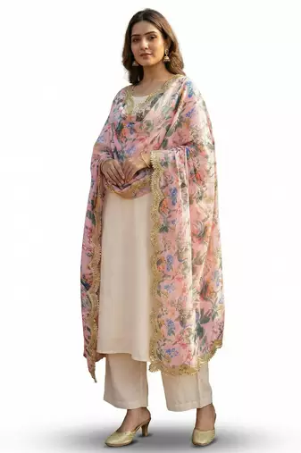 Printed georgette silk multi sequnce lace work dupatta