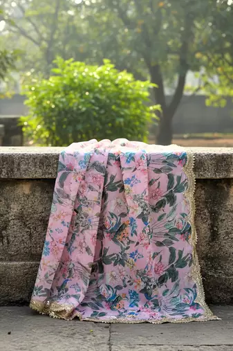 Printed georgette silk multi sequnce lace work dupatta