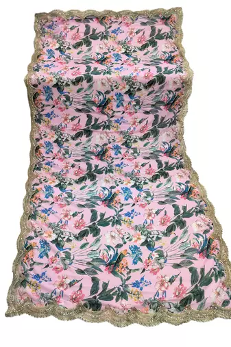 Printed georgette silk multi sequnce lace work dupatta