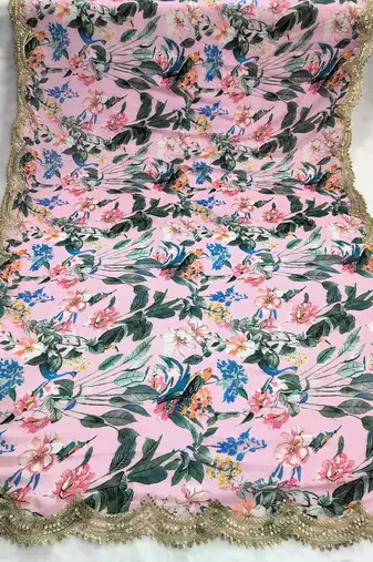 Printed georgette silk multi sequnce lace work dupatta
