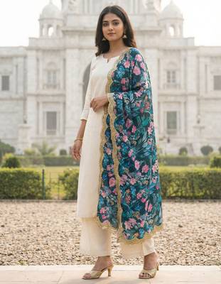 Printed georgette silk multi sequnce lace work dupatta 1