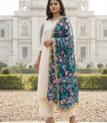 Printed georgette silk multi sequnce lace work dupatta