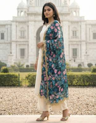 Printed georgette silk multi sequnce lace work dupatta 2
