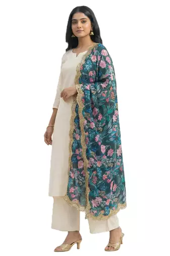 Printed georgette silk multi sequnce lace work dupatta