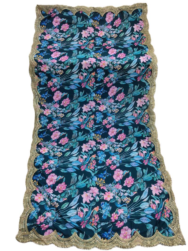 Printed georgette silk multi sequnce lace work dupatta