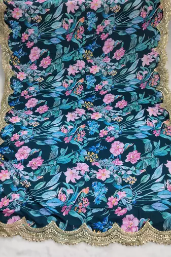 Printed georgette silk multi sequnce lace work dupatta