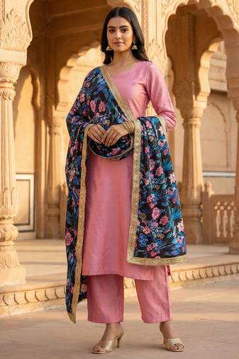 Printed georgette silk multi sequnce lace work dupatta
