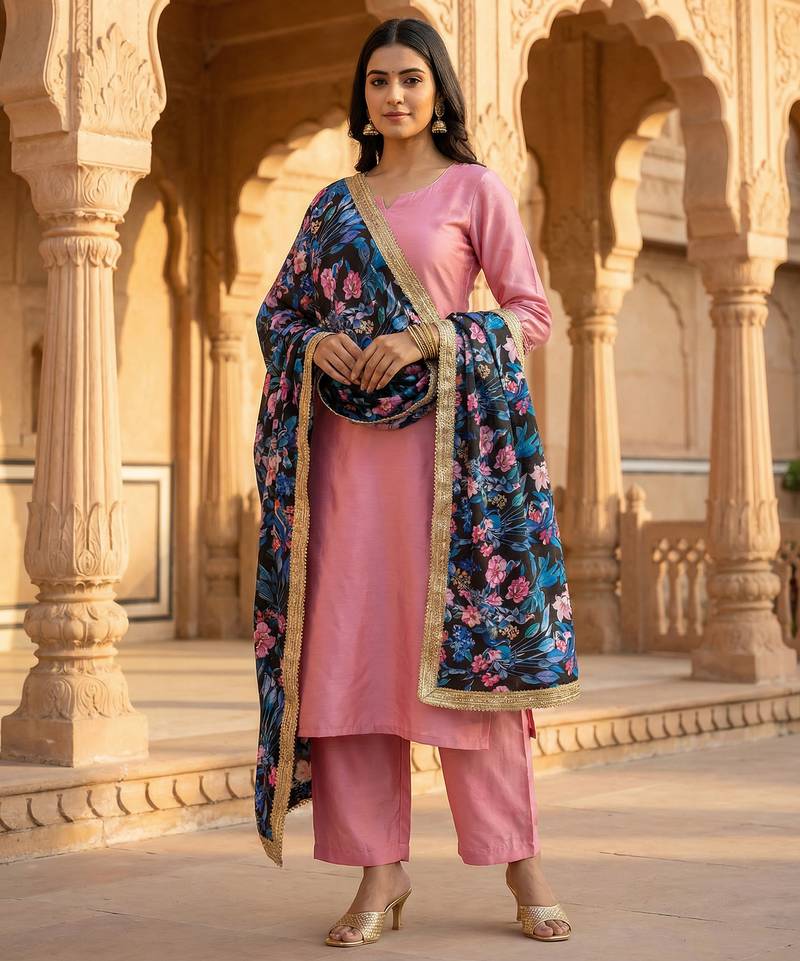 Printed georgette silk multi sequnce lace work dupatta