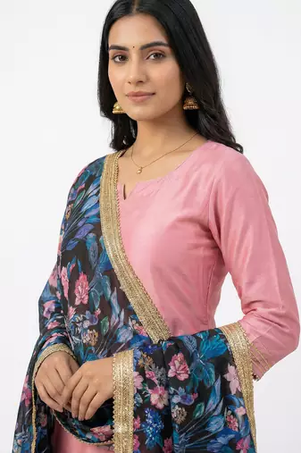 Printed georgette silk multi sequnce lace work dupatta