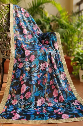 Printed georgette silk multi sequnce lace work dupatta