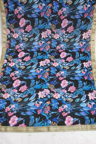 Printed georgette silk multi sequnce lace work dupatta