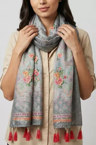 Jequared silk stall printed ethnic wear dupatta