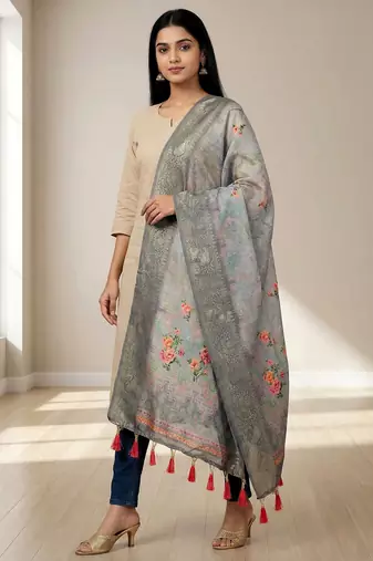 Jequared silk stall printed ethnic wear dupatta