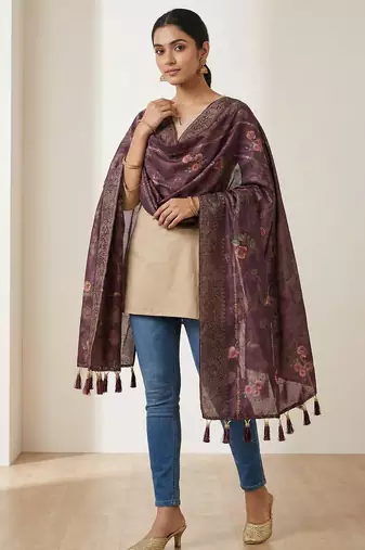 Jequared silk stall printed ethnic wear dupatta