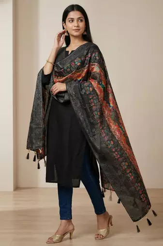 Jequared silk stall printed ethnic wear dupatta