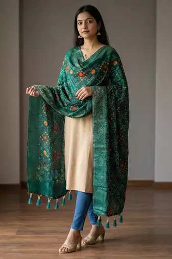 Jequared silk stall printed ethnic wear dupatta