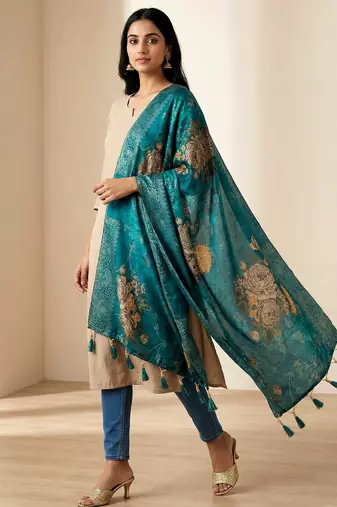 Jequared silk stall printed ethnic wear dupatta