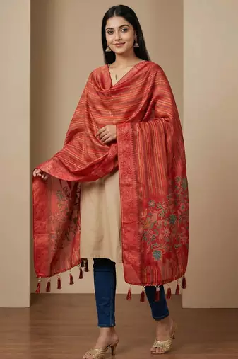 Jequared silk stall printed ethnic wear dupatta