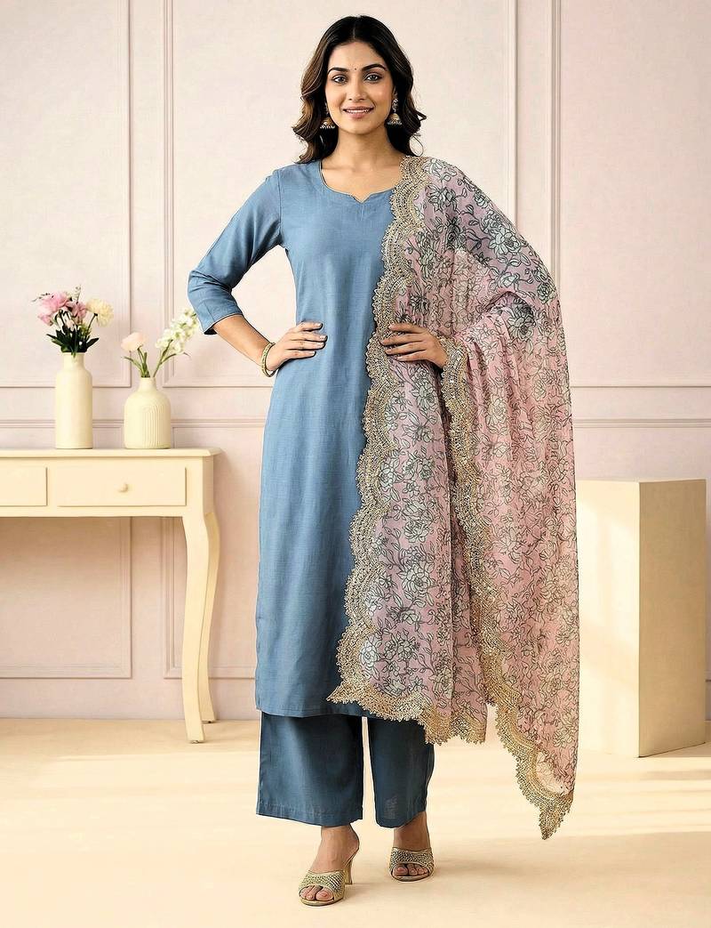 Kalamkri pink satin glass orgenza silk fabric sequnce dupatta