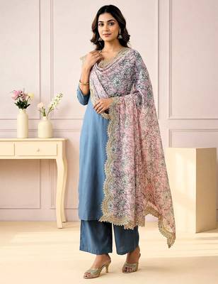 Kalamkri pink satin glass orgenza silk fabric sequnce dupatta 2