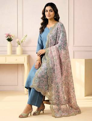 Kalamkri pink satin glass orgenza silk fabric sequnce dupatta 3