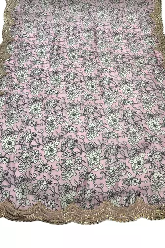 Kalamkri pink satin glass orgenza silk fabric sequnce dupatta