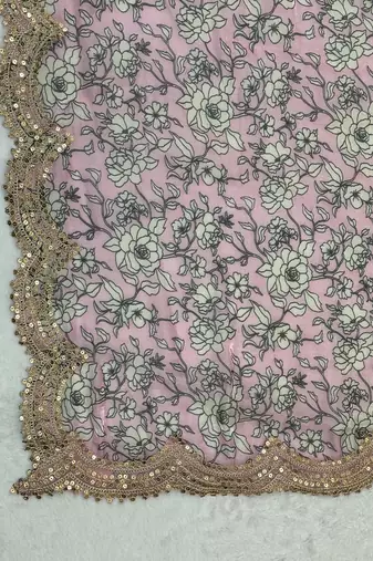 Kalamkri pink satin glass orgenza silk fabric sequnce dupatta