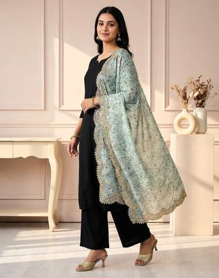 Kalamkri green satin glass orgenza silk fabric sequnce dupatta 2