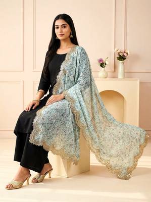 Kalamkri green satin glass orgenza silk fabric sequnce dupatta 3