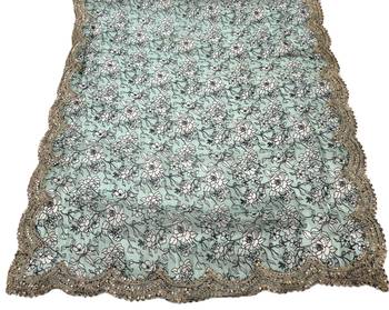 Kalamkri green satin glass orgenza silk fabric sequnce dupatta 5