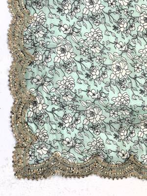 Kalamkri green satin glass orgenza silk fabric sequnce dupatta 6