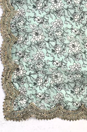 Kalamkri green satin glass orgenza silk fabric sequnce dupatta