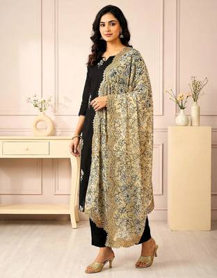 Kalamkri lemon satin glass orgenza silk fabric sequnce dupatta 1
