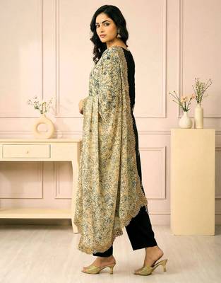 Kalamkri lemon satin glass orgenza silk fabric sequnce dupatta 2